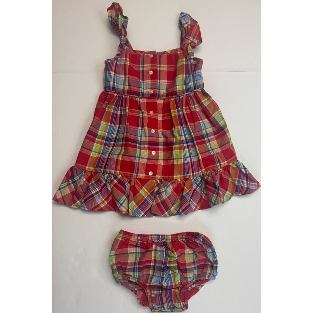 Ralph Lauren Baby Girls Plaid Dress Bloomers Set 12M Pink Ruffle